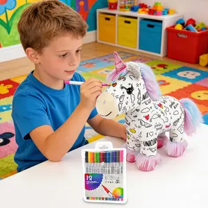 Washable DIY Unicorn Plush Art Kit - Endless Repeatable Color & Wash Stuffed Animal | Screen-Free Creative Toddler Activity Set for Mess-Free Family Fun