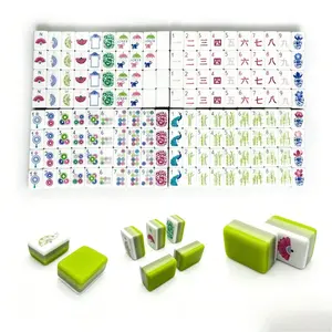 160 Premium American Mahjong Tile Set,4-Layer Acrylic Fresh Lime Green Artisan Mahjong Game Set with Hand-Drawn Illustrated Tiles, Stylish Mahjong Set for Game Night, Family Gathering, Parties & Gift Giving