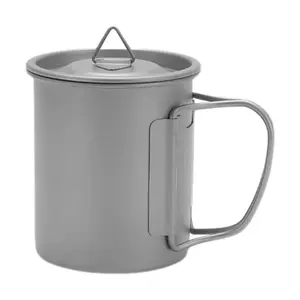 Titanium Mug Ultralight Titanium Cup with Foldable Handle Picnic Water Mug Camping Titanium Pot for Outdoor Backpacking Hiking