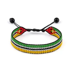 Mozambique Flag Bracelet: Beaded, Adjustable, Boho Style Rope Bracelet for Women & Men