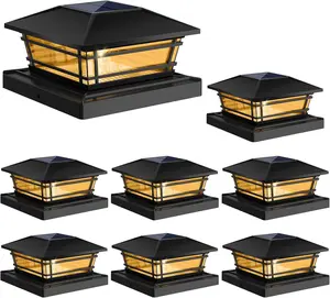 Solar Post Cap Lights Outdoor 8Pack [LED Bulb, 2 Brightness Setting] Fence Post Solar Lights Waterproof for 4x4 5x5 or 5.5x5.5 Wood Posts, Warm Bright Bulb Lighting for Garden Deck Yard