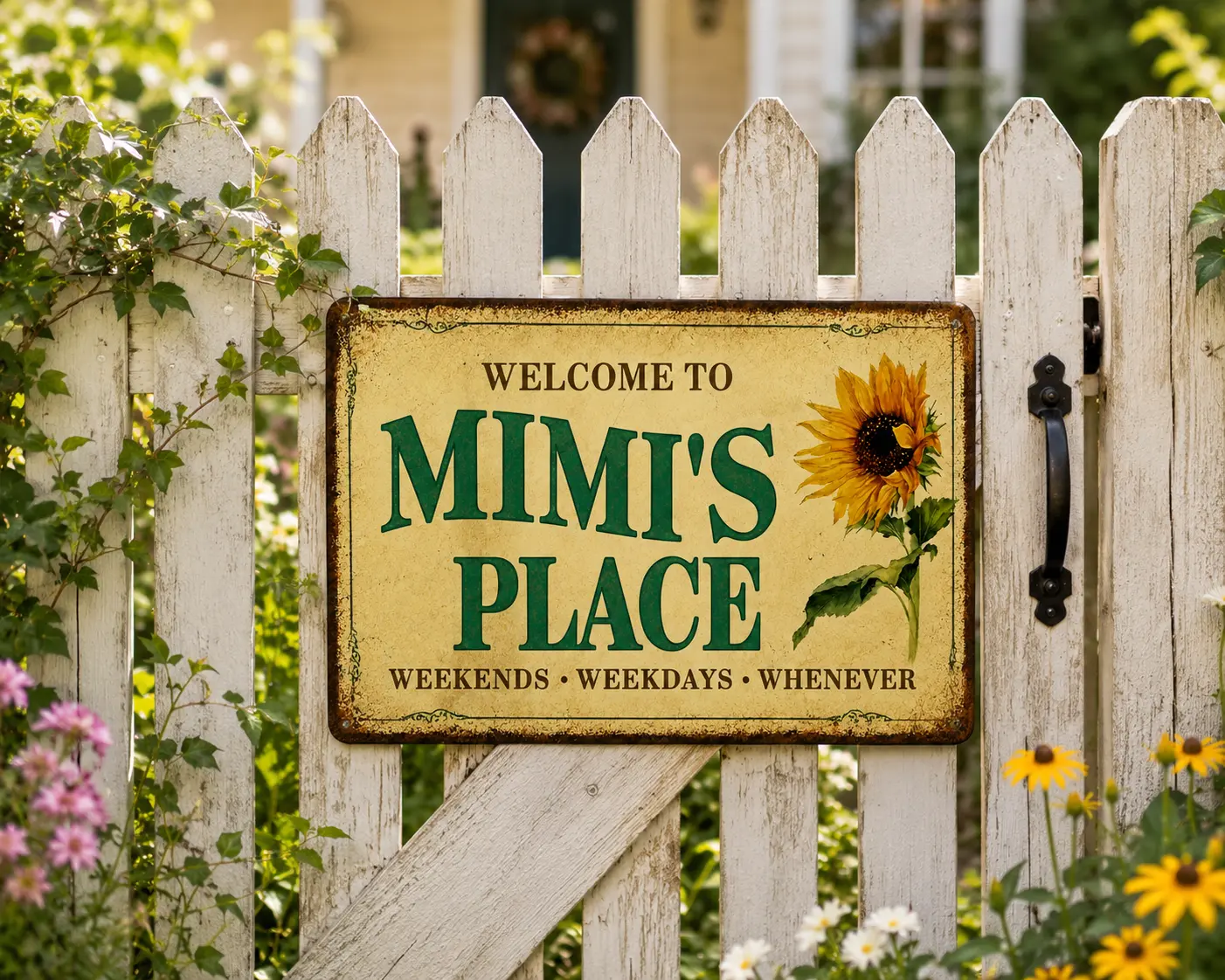 Vintage Metal Tin Sign - Sunflower Mimi’s Place Retro Rustic Hanging Plaque, Home Decor Products for Grandma’s Kitchen, Farmhouse Themed Wall Decor for Front Porch, Hanging Farmhouse Sign