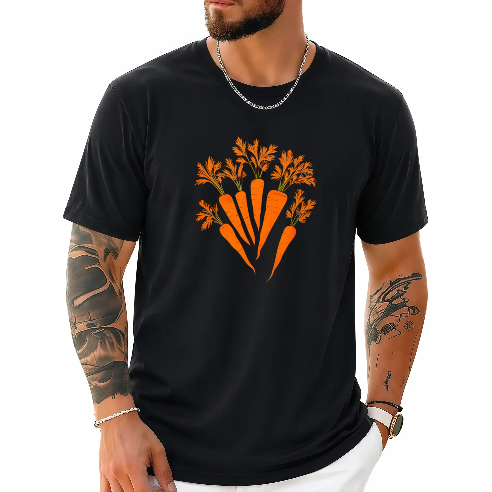 Carrot Pattern Round Neck T-Shirt, Stylish And Easy Men'S Clothing, a Versatile Casual Option