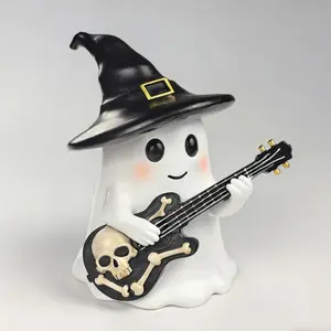 Cute Halloween Ghost Resin Figurine, Reading Guitar Playing Ghost Statue, Home Desk Shelf Decor, Festival Party Supplies