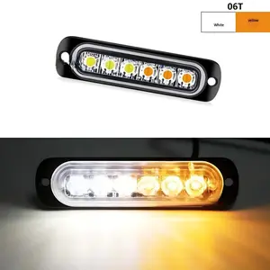 Amber White Bi-Color Slim 6-LED Surface Mount Flashing Warning Light for Trucks Cars Vehicles LED Mini Grill Mount Hazard Emergency Alert Lamp