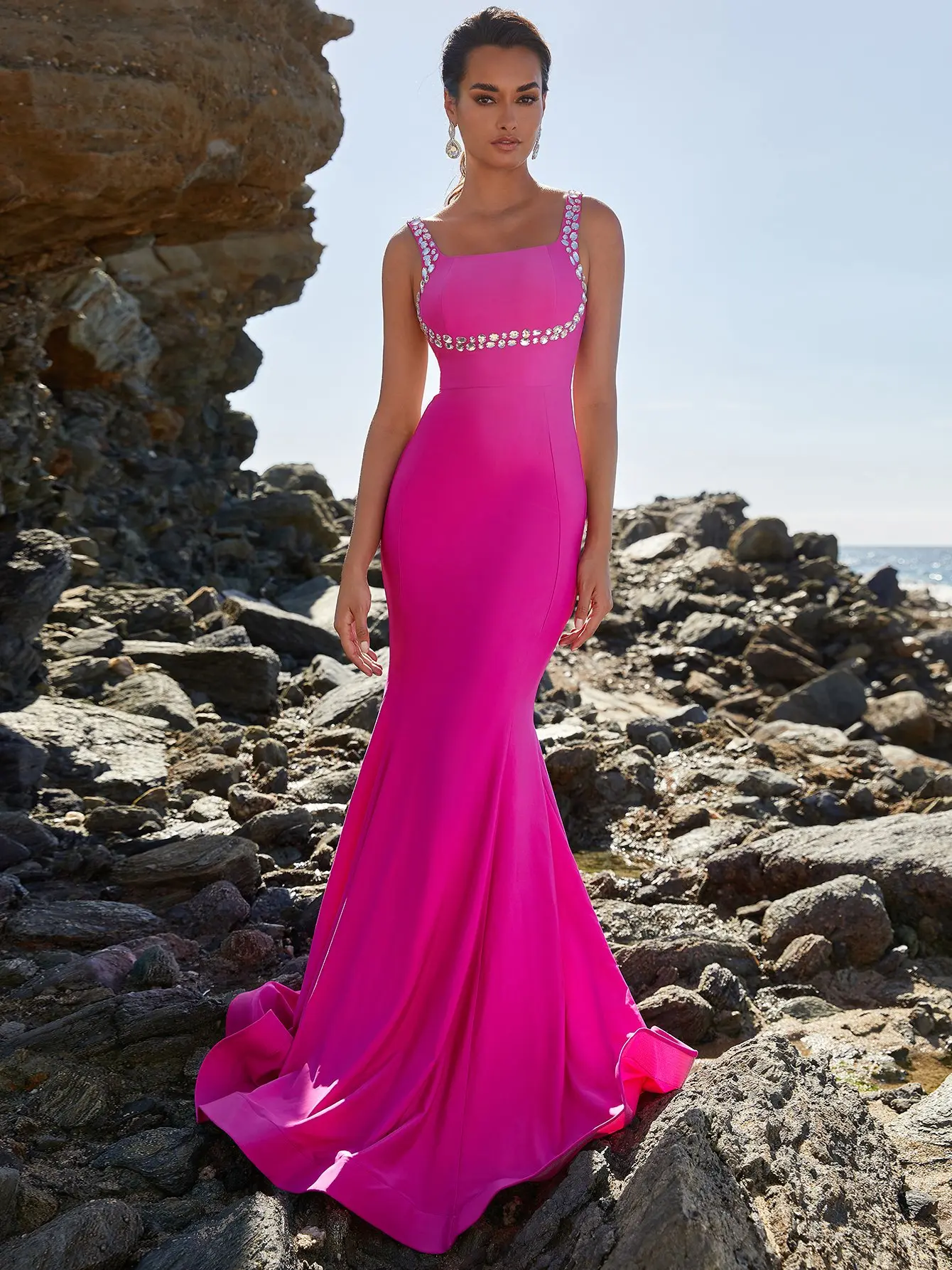 hot pink homecoming dresses 2023 Hot Pink Tiered High Low Sweetheart Prom Dress MP777 main image 0