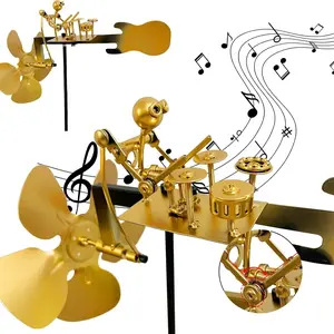 Handmade Metal Drummer Windmill, Rock Band Percussionist Music Figurine, Wind-Powered Kinetic Windmills Spinner, Garden Yard Lawn Patio Decor