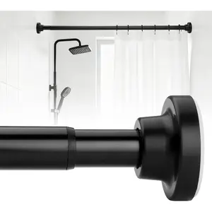Adjustable Black Shower Curtain Rods 17-35 Inch, No Drill Anti-Rust Non-Slip Heavy Duty Spring Tension Shower Rod, 1" Diameter Drapery Telescoping Curtain Rods for Bathroom