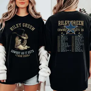 Riley Green Cowboy As It Gets Tour 2026 T-Shirt – Country Music Western Graphic Tee, Vintage Cowboy Boot Design, USA Tour Dates Back Print Fan Merch Unisex Shirt