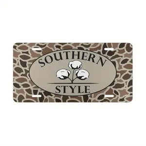Vintage Old School Camo "Southern Style" Tag, Aluminum Front License Plate- 6x12- inch polished metal standard plate, easy to install, car trim accessories, for decor only, Made in USA