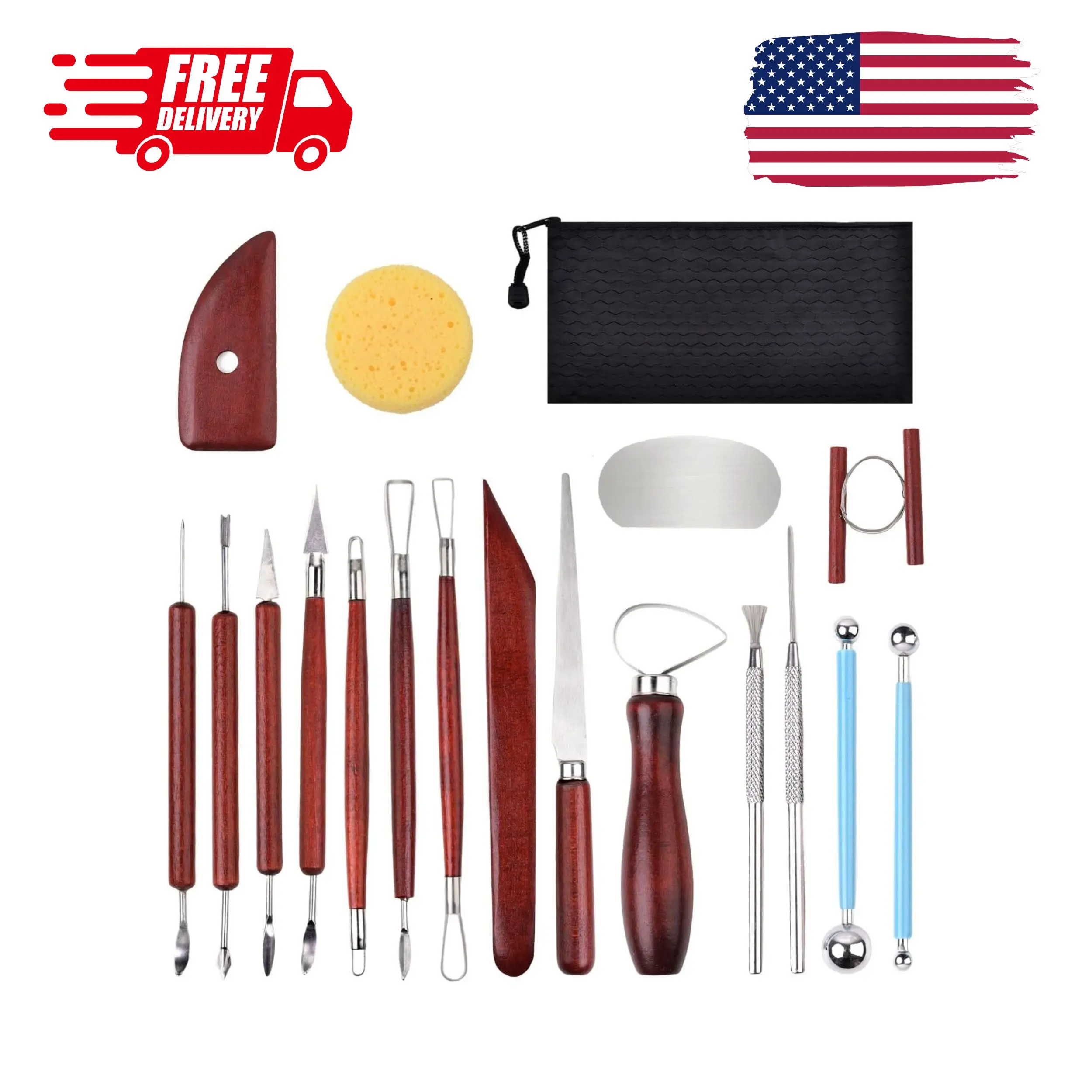 18PCS Clay Sculpting Tools, Basic Clay Pottery Carving Tool Kit with Tool Bag