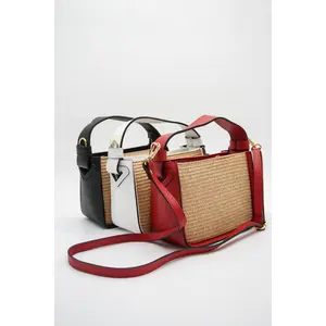 Francesca Raffia & Leather Top Handle Bag