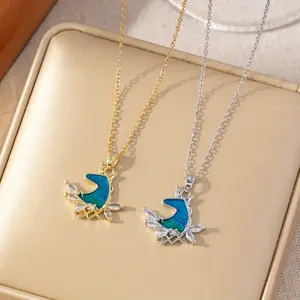 Hot-selling blue necklace pendant, mink deer collarbone chain, animal pendant, cross-border oil drop jewelry for women