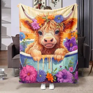 Highland Cow Pattern Blanket, Soft Warm Throw Blanket, Air-conditioned Room Blanket, Warm Nap Blanket for Home Office Travel