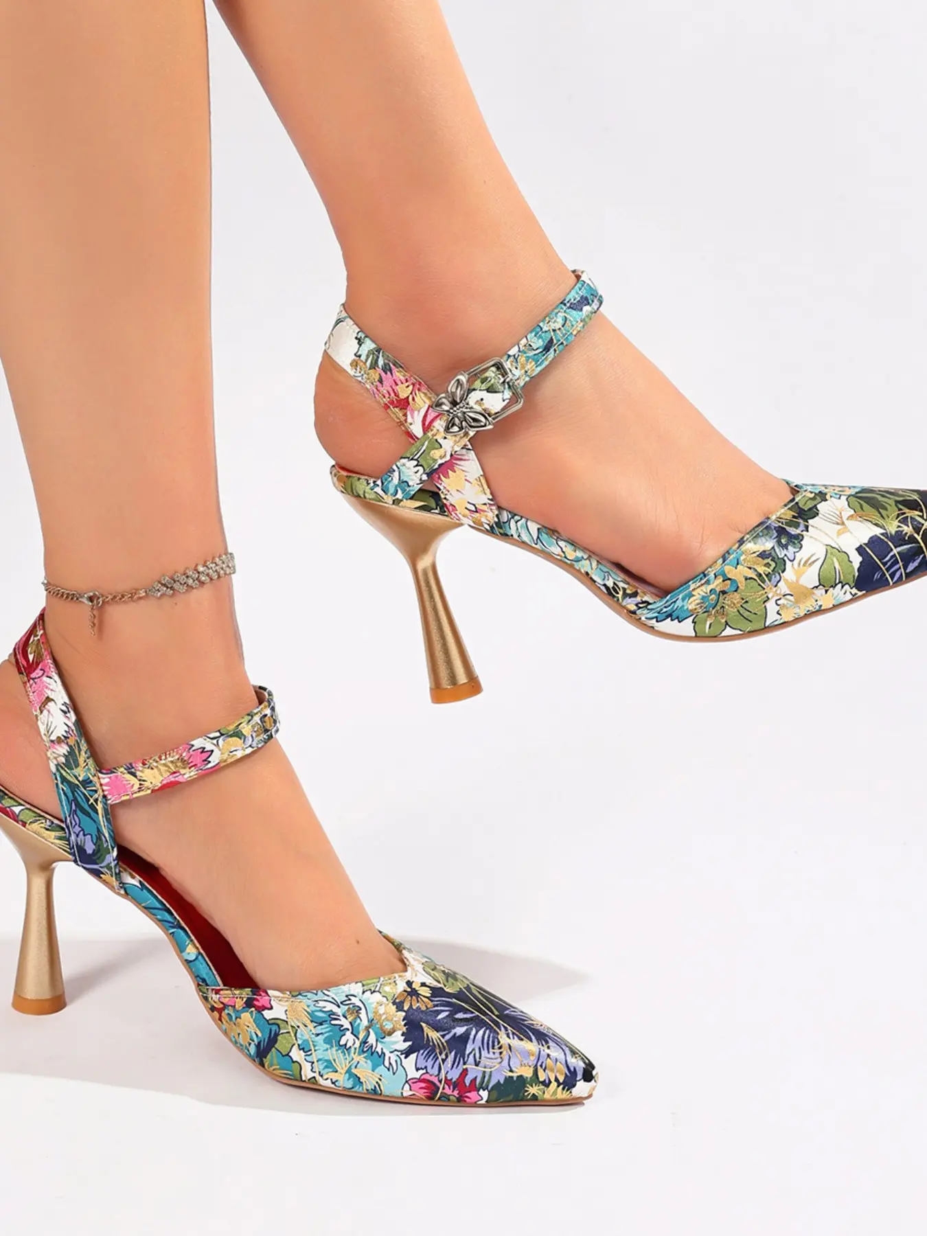 2026 Women's Stiletto High Heel Sandals, New Chinese Style Floral Print Pointed Toe, Hollow Out Strap, Party Dress Shoes, Elegant Floral Sandals, Valentine's Day, Strappy Summer Sandals