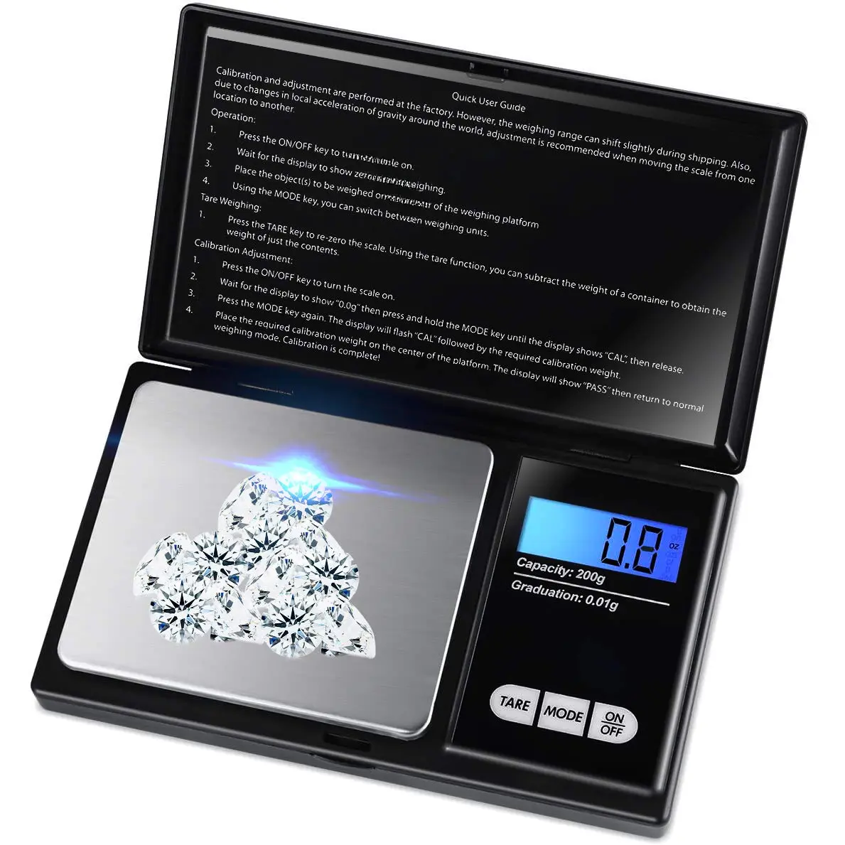 Digital Pocket Scale, 500g x 0.01g, LCD Display, Tare Function, 4 Weight Modes, Black with Stainless Steel Platform, Ideal for Jewelry, Food, , Meds
