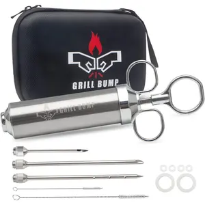 Grill Bump Meat Injector Syringe Kit for Smoker with 3 Flavor Food Injector Syringe Meat Needles, Injection Marinades Brine for Meat, Turkey; 2-oz, Including Paper and E-Book (PDF) User Manual