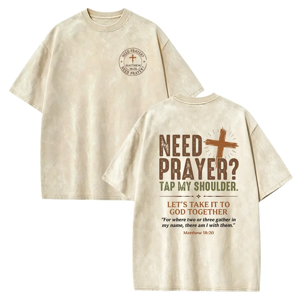 Men's Seamless Short-Sleeve Round Neck Smooth Cotton "Need Prayer Tap My Shoulder" T-Shirt, Matthew 18:20 Bible Verse Christian Church Gift Apparel