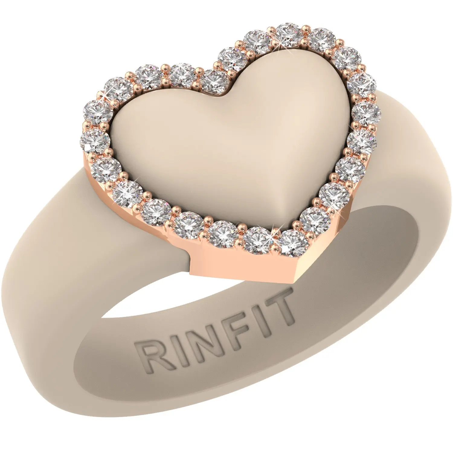 NEW! Heart with Metal Frame & CZ Stones - Women's Silicone Rings- Patented Design