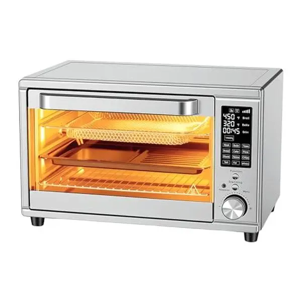 Air Fryer Toaster Oven Combo with Smart Temperature Probe, 29.6QT Extra Large Countertop Convection Oven, 12-in-1 Functions, 450°F, Stainless Steel