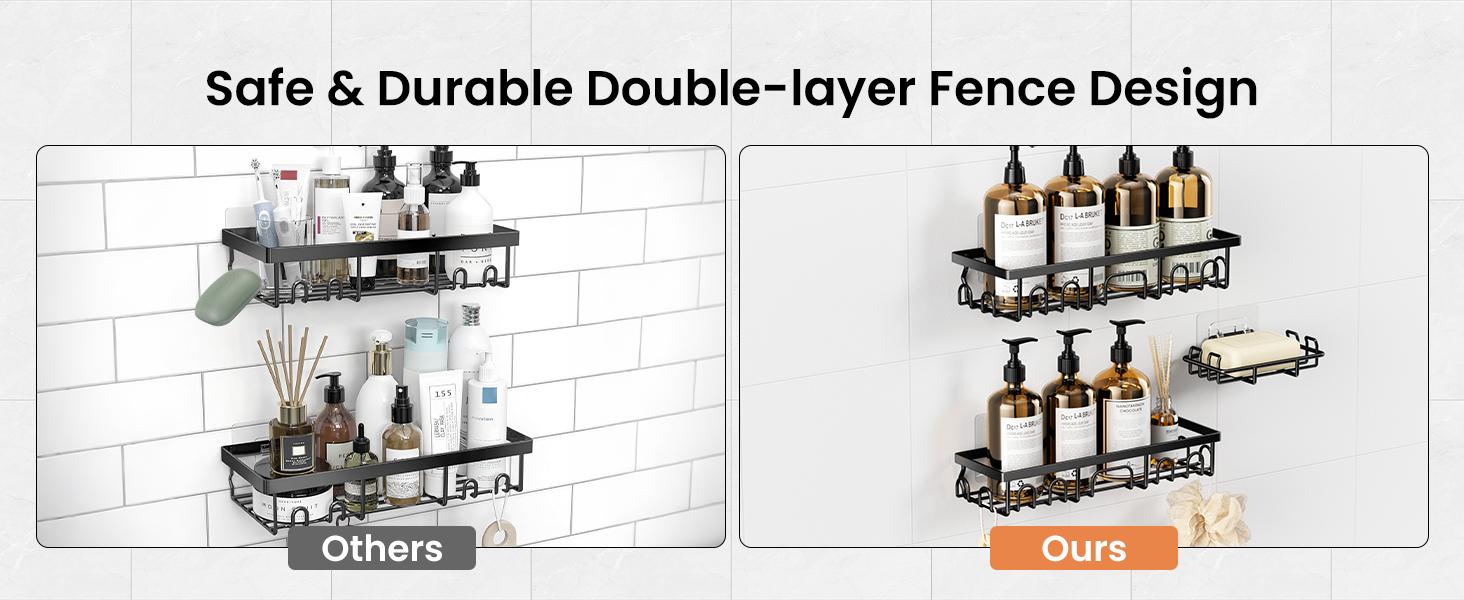 Benazcap Shower Caddy Set 3 Pack Anti-Rust Stainless Steel Wall Organizer with Soap Holder No Drill Installation for Bathroom Kitchen Home Storage