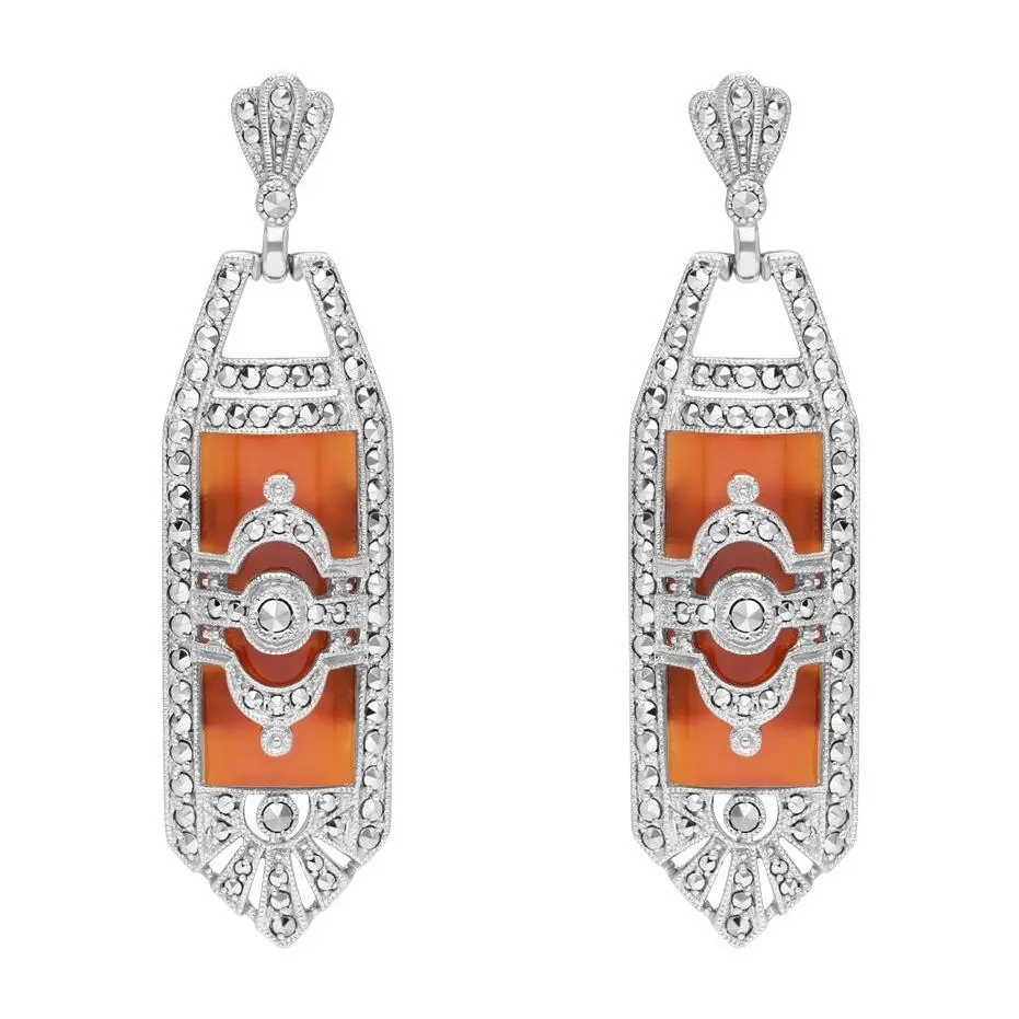 Dallas Prince Sterling Carnelian & Chrome Marcasite Earrings