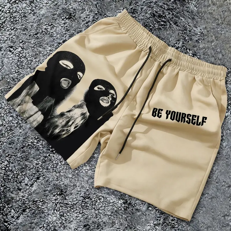 Men's Letter Print Short Sleeve Tee & Shorts Loungewear, Loose Casual Comfy Round Neck T-Shirt & Shorts PJ Set, Pajama Pattern, Men's Sleepwear for Summer, Pajamas For Adults, Shorts Lounge Outfit