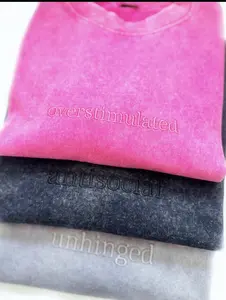 Moody Embroidered Unisex Acid Wash Minimalist Vintage Tshirt with Sassy Embroidery for Casual Wear