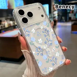 Transparent Case for iPhone 17 16  Pro Max Plus 15 14 13 12 11 Air E Floral Butterfly Dream  Strong Magnetic Attraction Acrylic Back Soft Edges Full Coverage Back Cover