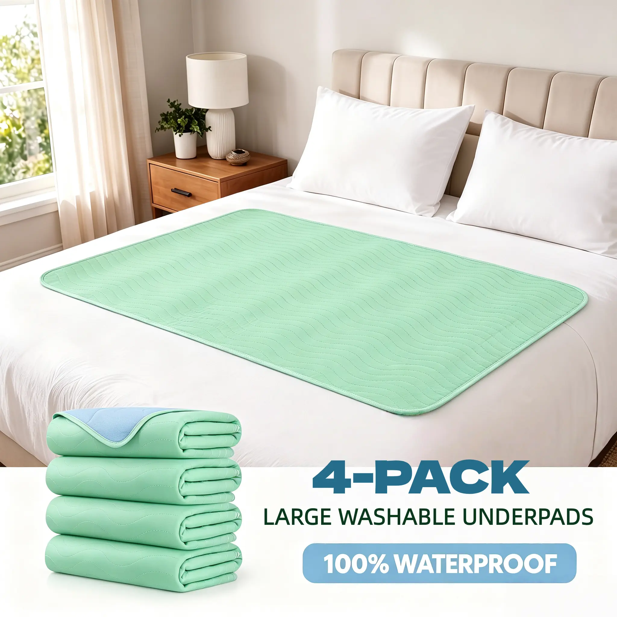 Large 4-Pack Washable Bamboo Fiber Waterproof Urine Pad – Mattress Protector, Soft & Skin-Friendly, for Elderly, Kids, Adults & Pets