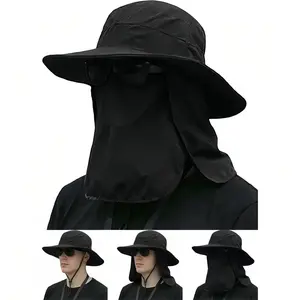 Men' & Women' UPF UV Protection Wide Brim Bucket Hat with Detachable Face Cover & Neck Flap - Adjustable Breathable Non- Fishing Suitable for Hiking, Beach, Travel, Outdoor Activities, Detachable Face Shield for Fishing
