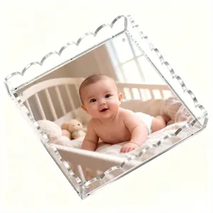 Trays for Display,Scalloped  Tray with Changeable Photo Inserts,Scalloped  Picture Frame, 8x8in (8"x 8")