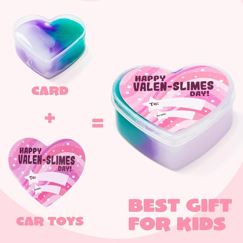 30Pcs Cosmic Realm Slime Hearts / Balls with Kids Valentines Cards for Classroom Exchange 2025 Valentine Exchange Cards &30Pcs Galaxy Slime Valentine's Day Gifts for Kids