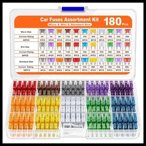 Car Fuse 300/180Pcs, 160 Mini Blade Fuses, 90 Standard Fuses, 50 Micro Fuses, 1 Fuse Puller, Mixed Colors, Uncharged Power Mode