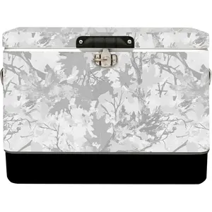 FSE Hard-Sided 54 Qt Metal Cooler, 80 Can Vintage Ice Chest, Durable Two-Tone Design with Latch Lid, Built-in Bottle Opener, Plastic Liner & Side Handles, Camo