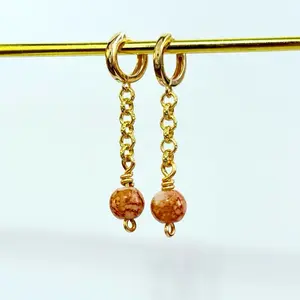 Women’s Chain Earring - Elegant Real 18K Gold-Plated Chain & Hoop Earrings with a High-Quality Crystal Stone Bead dangle