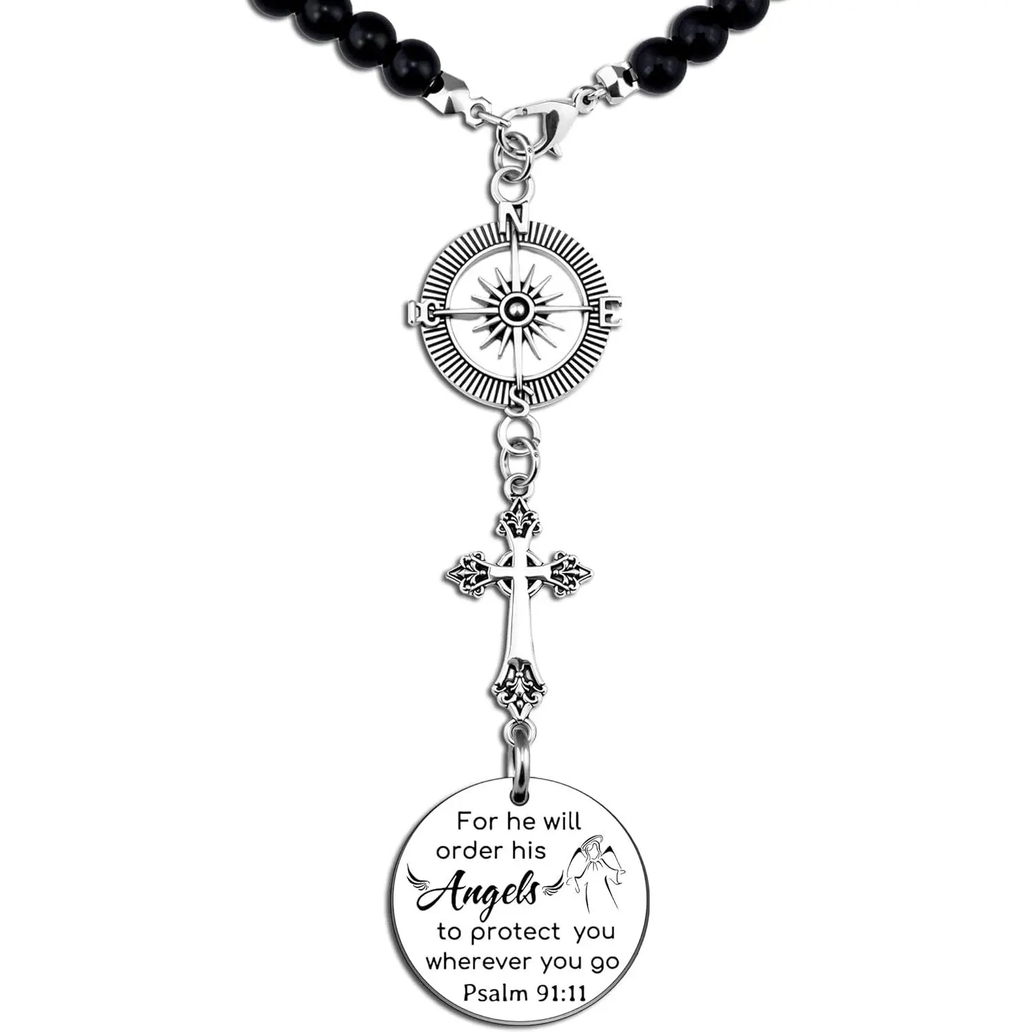 Cross Charms Christian  Accessories Rear View Mirror Hanging Accessories for He Will Order His Angels to Protect You Wherever You Will Go  Verse Religious Gifts for Women