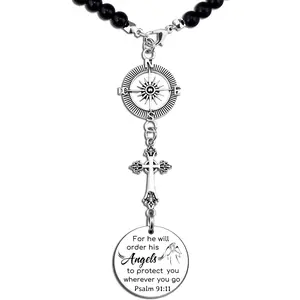 Cross Charms Christian  Accessories Rear View Mirror Hanging Accessories for He Will Order His Angels to Protect You Wherever You Will Go  Verse Religious Gifts for Women