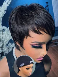 Comfortable Breathable Net Base Short Pixie Cut Human Hair Wig, Full Machine Made Straight Short Wig with Bangs, Stylish and Versatile, Human Wigs