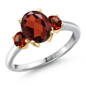 Gem Stone King 925 Silver and 10K Yellow Gold Red Garnet Engagement Ring For Women | 2.87 Cttw | Oval 9X7MM | Gemstone January Birthstone