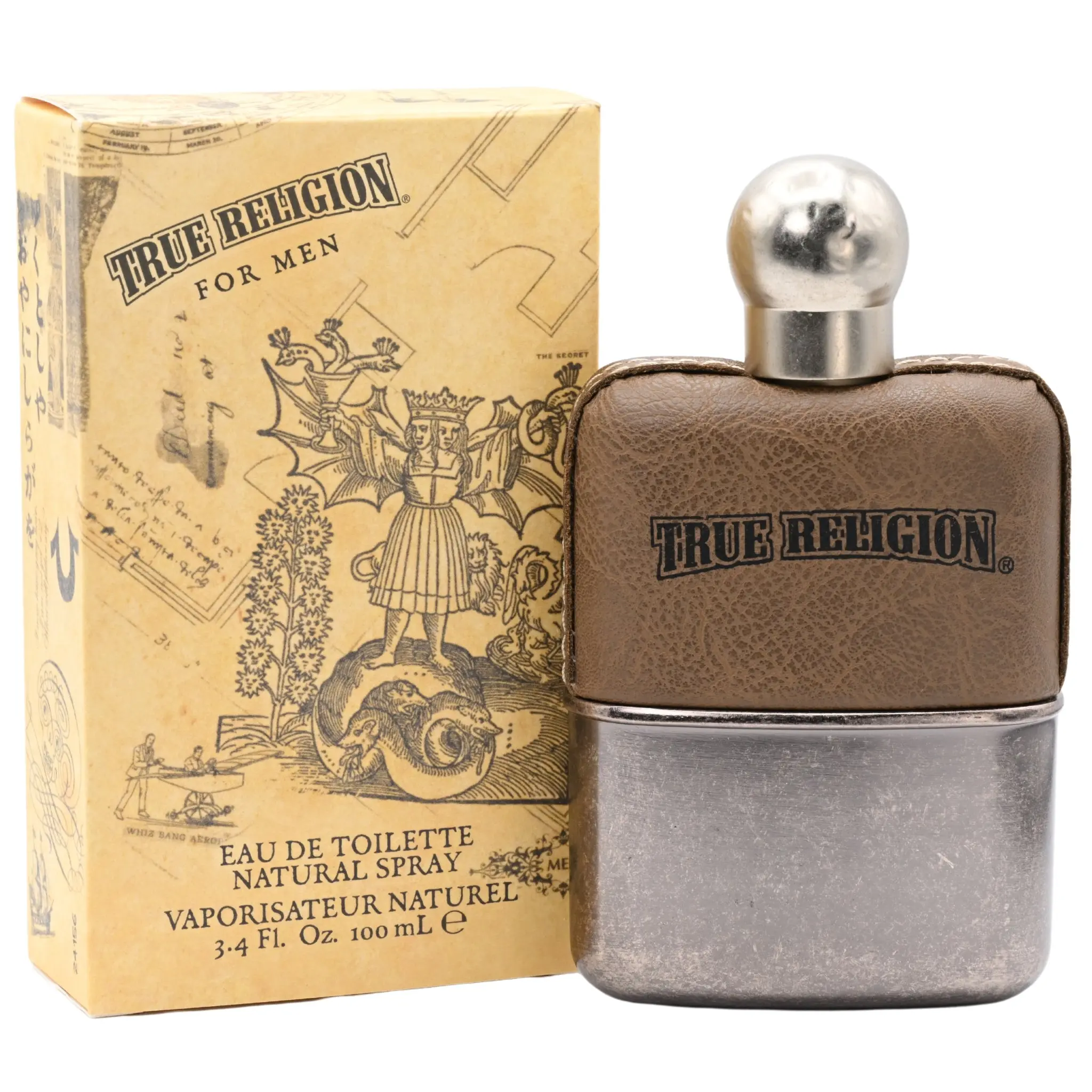 TRUE RELIGION Men's 3.3oz EDT Bottled Fragrance - Aromatic Herbal Citrus Woods Scent, Unique Fragrant Masculine Men's Fragrance with Patchouli, Moss Notes, New in Box, Single Item, Citrus Woods Fragrance