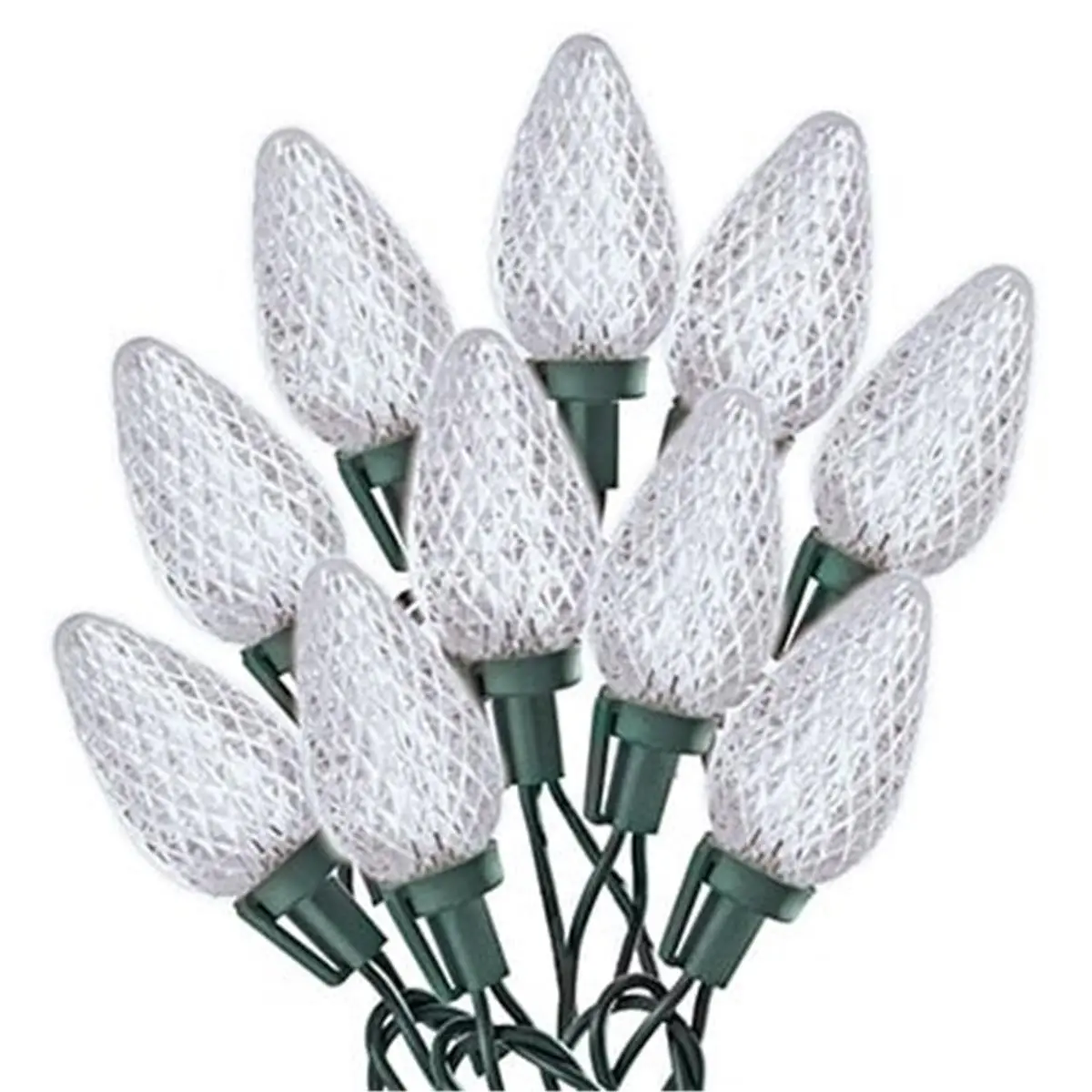 212 MAIN C9 LED Light Set - 75-Count, 8 in. Cool White Faceted Bulbs, Green Wire on Spool for Holiday Decorating