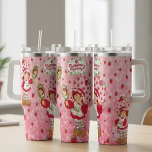 Strawberry Shortcake Auto Cup (40oz/30oz/20oz) cute strawberry print durable insulated portable perfect for daily use travel outdoor adventures and birthday gifts