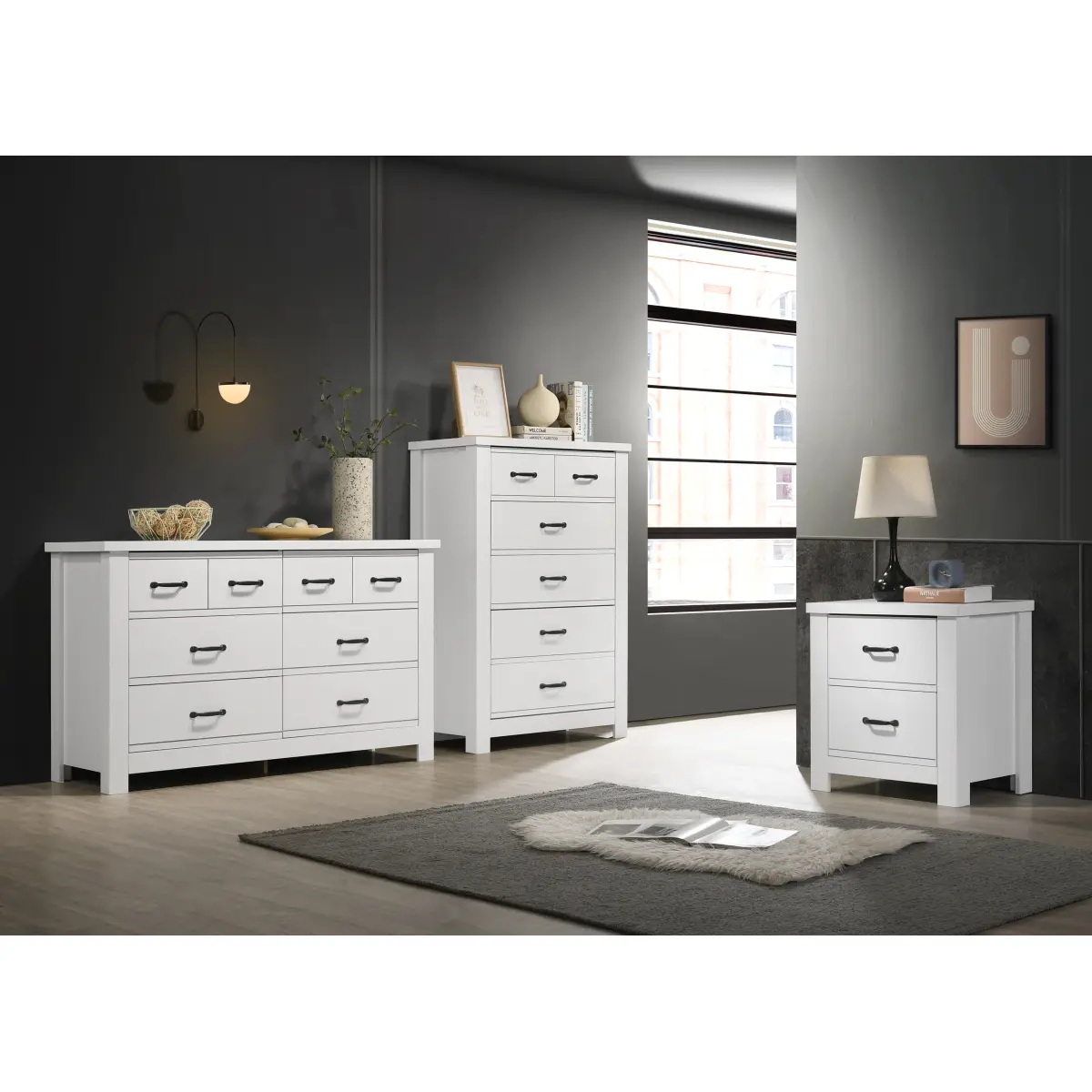 Cassini 3 Piece Bedroom Set - Coordinated Bed Frame, Nightstand & Dresser, Sturdy Wood Support & Ample Storage, Ideal for Master Bedroom New Home Rental Apartment Guest Bedroom Luxury Cottage