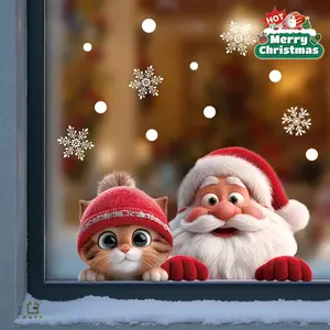 Santa Claus Christmas Glass Sticker – Removable PVC Static Cling Decal for Windows, Bedroom, Living Room & Entryway | Double-Sided Reusable Christmas Decoration, Cozy Holiday Home Aesthetic, Festive Winter Decor