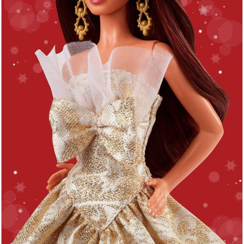 Barbie Signature 2025 Holiday Barbie Fashion Doll, Seasonal Collector, Dark Brown Hair with Silver & Gold Gown