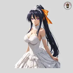 Elegant Akeno Bride Waifu Sticker | Wedding Dress Vinyl Sticker | Romantic Anime Decal for Laptop, Scrapbook, Car