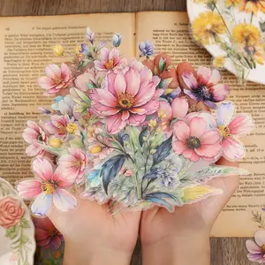 120 Pieces Watercolor Flower Stickers Set - Big 4.7" Waterproof Clear Botanical Floral Journaling Sticker for Scrapbook Junk Journal Supplies Bullet Journals Planner Collage Laptop Paper Crafts