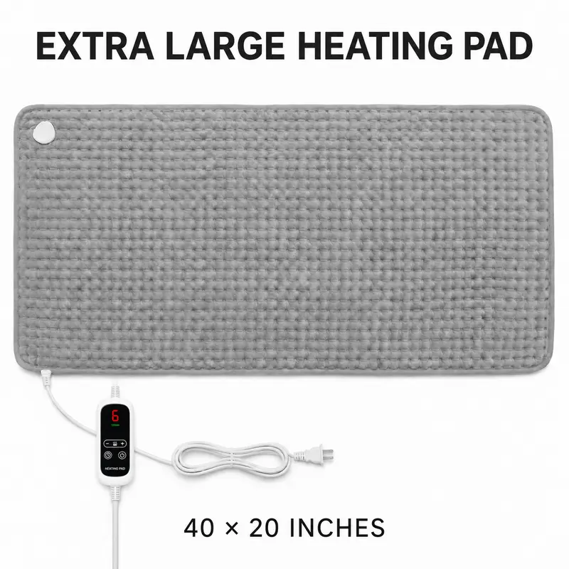 AIYUANQI Heatable Extra Large Soft Cotton Electric Body Heating Pad - 40"x20" Ample Coverage, 6 Adjustable Heating Temperature Settings, Heat Insulating, Auto Shut-Off, Machine Washable, Massage Function, for Cramps & Back Relief, Adulting Women's Gifts