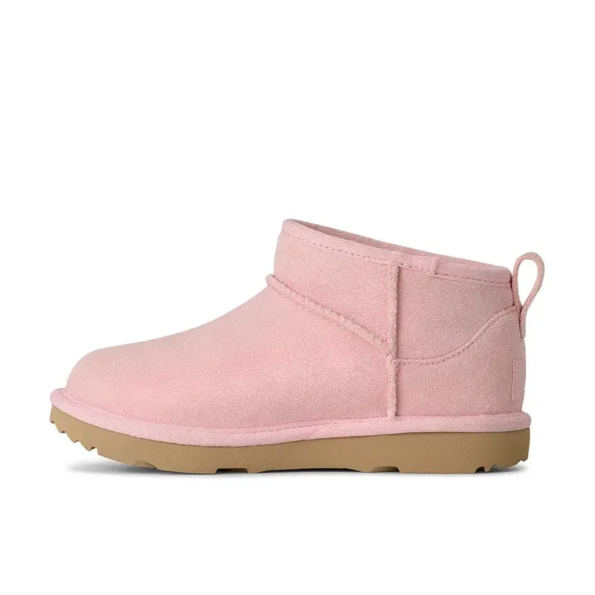 UGG Girls' Classic Ultra Mini Suede Round Toe Ankle Booties - Blush Pink, Slip On, Comfortable, Elegant, Practical, for 4-5 Years Grade-School (GS) Kids